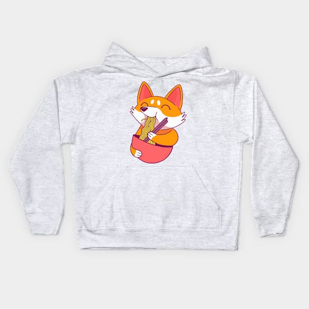 Corgi Ramen Kids Hoodie by timegraf